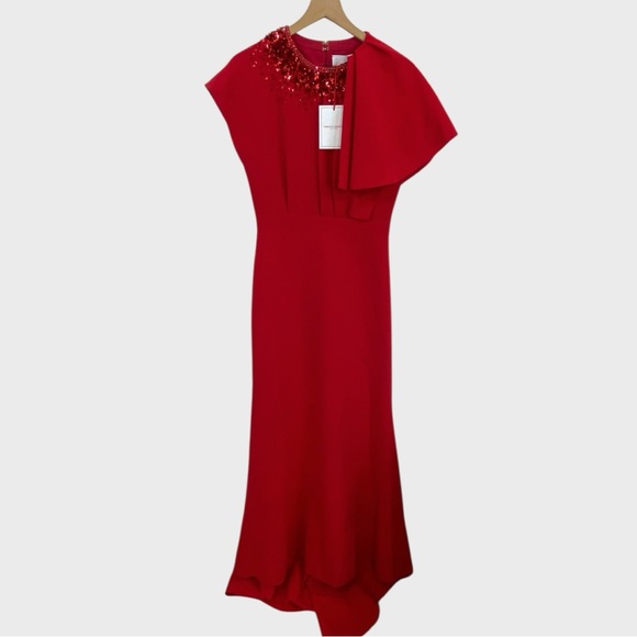 Carolina Herrera NWT Red Sequin Embellished Fold Over Maxi Gown Size 6